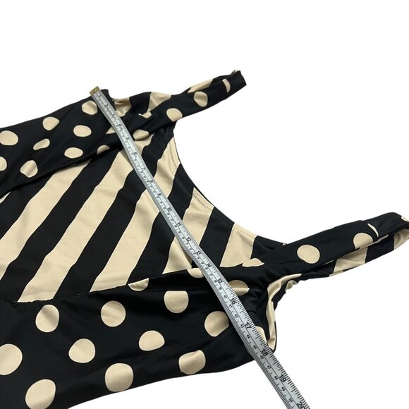 J Crew Reversible One Piece Swimsuit 14 Striped Polkadot Scoop Neck Black Tan - Picture 9 of 12